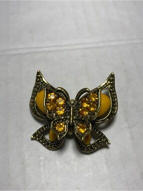 Yellow / Orange Crystal Butterfly Brooch - Unbranded